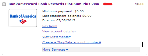 BofA CC info drop-down list