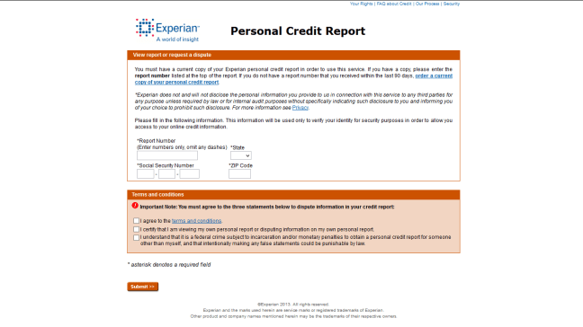 Experian credit report return