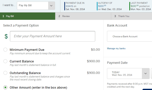 Pay your card from the card's online account