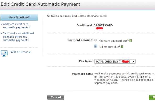 Set up automatic payment for your credit card